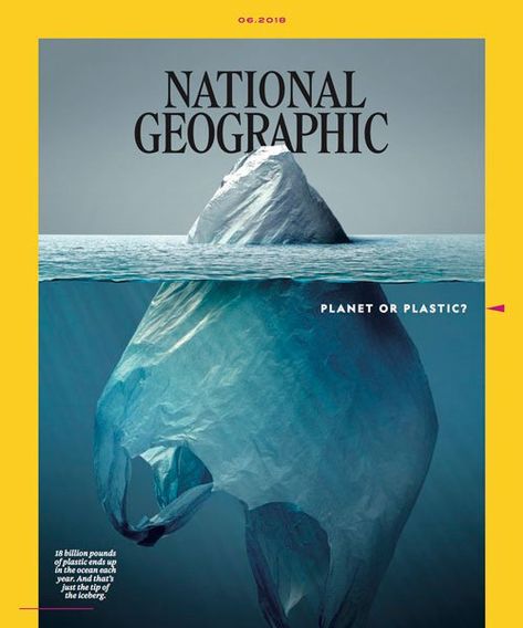 June 2018 National Geographic cover designed by Mexican artist Jorge Gamboa. A partnering fact reads: ‘18 billion pounds of plastic ends up in the ocean each year. and that’s just the tip of the iceberg. via design boom National Geographic Cover, Ocean Pollution, Save Our Earth, Publicidad Creativa, National Geographic Magazine, Plakat Design, Ocean Conservation, Plastic Pollution, Environmental Issues