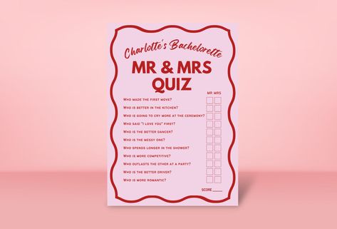 Mr And Mrs Quiz, Games Bridal Shower Ideas, Mr And Mrs Game, Bachelorette Games, Bachelorette Party Games, Game Printable, Font Types, The Groom, Mr And Mrs