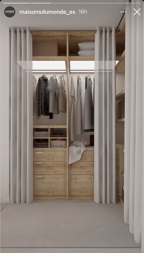 Open Wardrobe Ideas Small Spaces, Office In Home, Curtains For Closet Doors, Room Dividing, Small Closet Design, Make A Closet, Working Office, Closet Curtains, Open Wardrobe