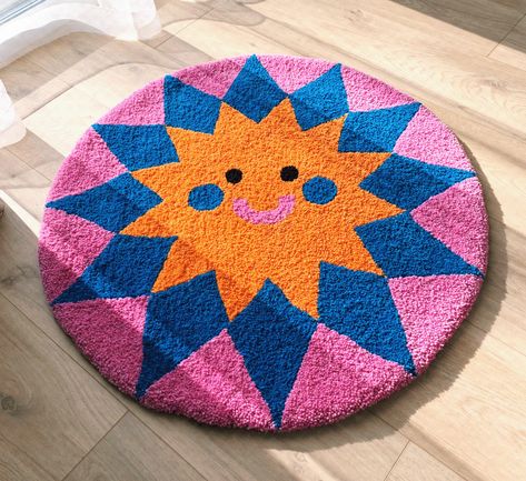 Hand-tufted Rug, Rug Tufting Patterns, Rug Tufting Design, Custom Rugs Design, Tufted Rug Design, Sun Rug, Tuft Rug, Fun Rugs, Tufting Rug