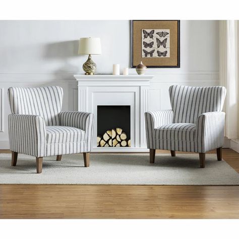 Breakwater Bay Oswayo 31" W Polyester Armchair & Reviews | Wayfair Striped Armchair, Accent Chair Set, Cozy Seats, Fabric Gray, Contemporary Chairs, Upholstered Arm Chair, Beachcrest Home, Accent Chairs For Living Room, New Living Room