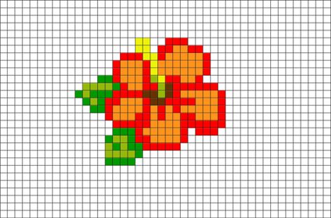 Tiny Pixel Art Flower, Pixel Art Hibiscus, Flower Pixel Art Easy, Hibiscus Cross Stitch Pattern, Easy Pixel Art Cute Animals, Hibiscus Flower Pixel Art, Pixel Hibiscus, Mexican Pixel Art, Mini Pixel Art Ideas