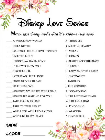 15 Magical Disney Bridal Shower Ideas | Bridal Shower 101 Disney Themed Bridal Shower Games, Disney Wedding Shower Ideas Decoration, Beauty And The Beast Bridal Shower Games, Bridal Shower Games Disney, Disney Bridal Shower Favors, Disney Love Songs Bridal Shower Game, Disney Shower Games, Subtle Disney Bridal Shower Ideas, Princess Themed Bridal Shower Ideas