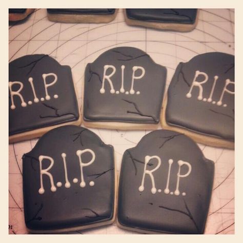 RIP tombstone cookies by Rowena's Cup of Sugar Rip Cookies Decorated, Rip Cookies, Tombstone Cookies, Rip Tombstone, Sugar Shack, Kinds Of Cookies, Cookies Decorated, Sugar Cookies Decorated, Decorated Cookies