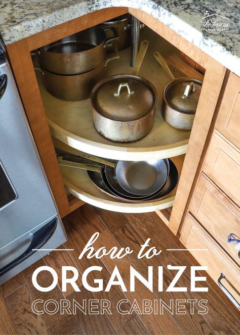 How To Organize Corner Kitchen Cabinet, Kitchen Lazy Susan, Kitchen Cabinet Organization Layout, Used Kitchen Cabinets, Kitchen Cupboard Organization, Corner Kitchen Cabinet, Kitchen Storage Hacks, Corner Kitchen, Kitchen Drawer Organization