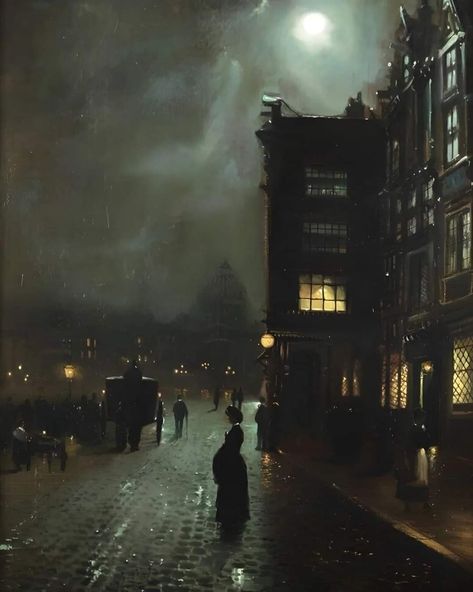 Victorian Street, Dark Gothic Art, Victorian Paintings, Victorian Aesthetic, London Poster, Victorian London, London Aesthetic, Ocean Wallpaper, Dark Gothic