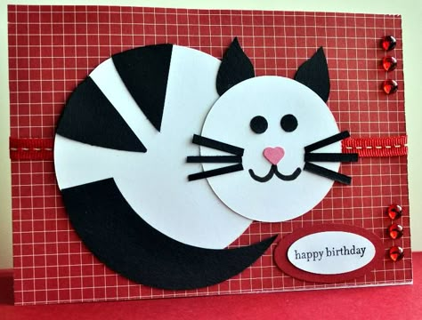 Kissakortti Paper Punch Art, Punch Art Cards, Circle Crafts, Výtvarné Reference, Seni Origami, Kids Birthday Cards, Cat Crafts, Cat Cards, Punch Art