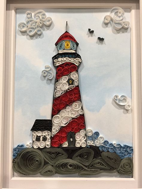 Quilling Mountain Scene, Quilling Paper Ideas, Quilling Lighthouse, Quilled Lighthouse, Quilling On Canvas, Paper Quilling Designs Creative, Quiling Paper Art, Paper Quilling Ideas, Construction Paper Art