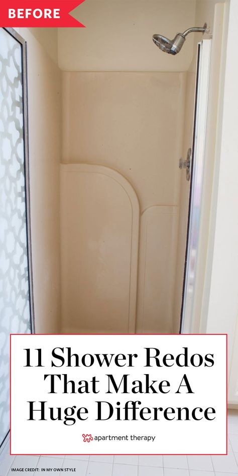 These 11 cool ideas for shower remodels completely transformed the bathroom. #showerremodel #showerideas #bathroomshower #showertiles #bathroomideas #bathroomdecor #bathroomtile #bathroommakeover Shower Makeover Diy, Replace Shower Door, Diy Shower Door, Fiberglass Shower Stalls, Small Shower Stalls, Shower Alcove, Shower Makeover, Bathroom Shower Stalls, Small Tile Shower