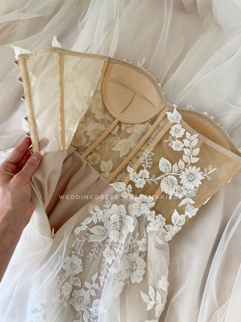 Cupped Corset Wedding Dress, Wedding Dresses Handmade, Corset Tulle Wedding Dress, Nude And White Wedding Dress, Making Wedding Dress, Sew Your Own Wedding Dress, Corsette Wedding Dress, Corset Under Dress, Under Dress Corset