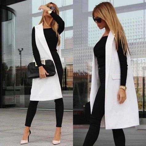 White Sleeveless Blazer Outfit, Sleeveless Blazer Outfit, White Blazer Outfits, Outfit Mit Blazer, Work Outfits Frauen, Outfit Otoño, 30 Outfits, Modieuze Outfits, Ținută Casual