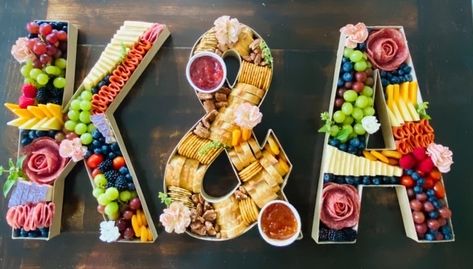 Charcuterie Letter Boxes, Engagement Party Recipes, Charcuterie Board Wedding, Engagement Party Diy, Meat And Cheese Tray, Plateau Charcuterie, Letter Boxes, Charcuterie Inspiration, Wedding Letters