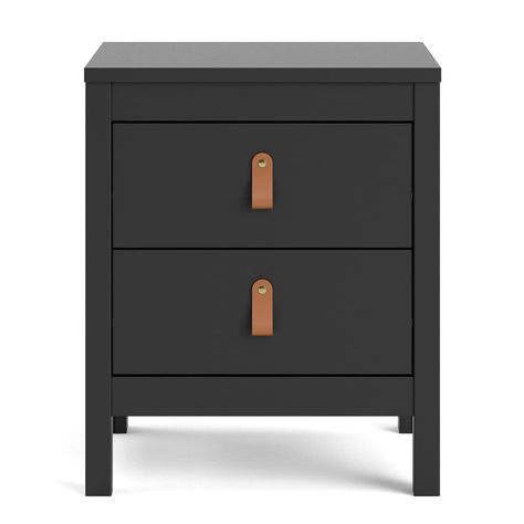 PRICES MAY VARY. Assembly is required Modern-Traditional Style Two drawers for storage Comes with two types of handles: grey knobs and brown leather handles Drawers retract smoothly on metal glides with built-in safety stops Black Wood Bedside Table, Leather Nightstand, Modern Traditional Design, Modern Traditional Style, Bedside Units, Black Bedside, Small Nightstand, Black Bedside Table, Small Bedside Table