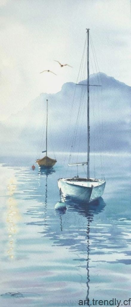 Easy Watercolor Painting Ideas, Easy Watercolor Painting, Watercolor Painting Ideas, Watercolor Boat, Sailing Art, Watercolor Art Landscape, Sailboat Art, Sailboat Painting, Boat Art