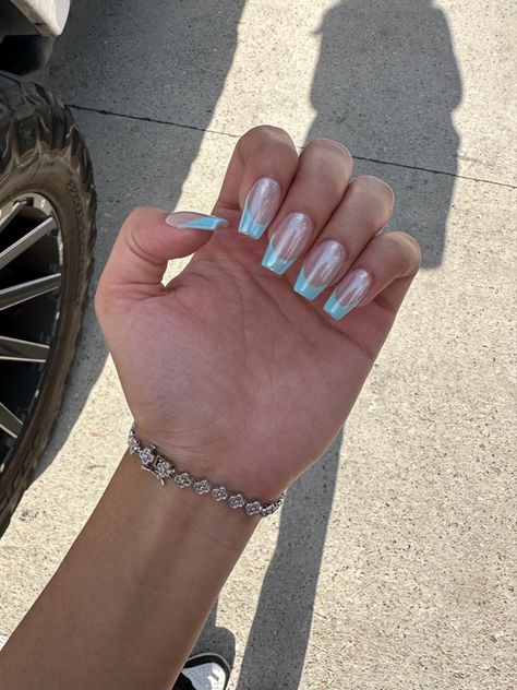 Sparkle Chrome Nails, Coffin Chrome Nails, Chrime Nails, Blue Prom Nails, White Chrome Nails, Chrome Manicure, Chrome French, Nail Art French, Blue Chrome Nails