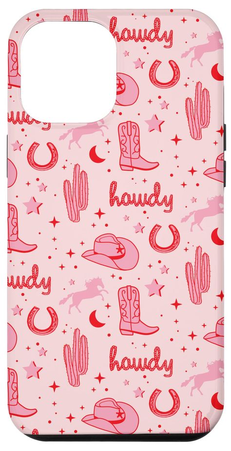 PRICES MAY VARY. Adorable Aesthetic Western Pattern in pastel pink and red with horse, horse shoes, cactus, moon, stars, cowboy hat, cowboy boots, cowgirl style and a rope howdy! Retro feel with a vintage aesthetic. Two-part protective case made from a premium scratch-resistant polycarbonate shell and shock absorbent TPU liner protects against drops Printed in the USA Easy installation Lsu Tailgate, Pink Cowgirl Aesthetic, Boot Pattern, Adorable Aesthetic, Aesthetic Western, Aesthetic Case, Western Pattern, Country Birthday, Pink Stuff