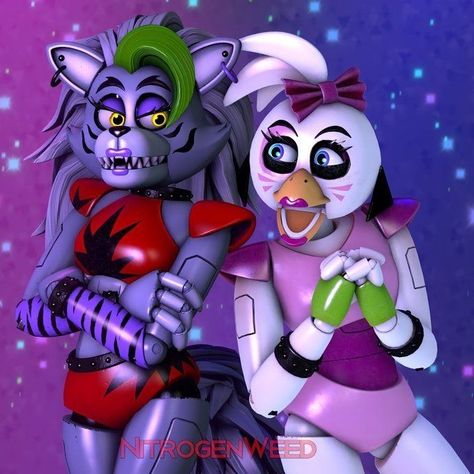 Chica And Roxy, Five Nights At Freddy's Chica, Roxy Fnaf, Roxy Wolf, Fnaf Aesthetic, Us Core, Rick And Morty Crossover, Fnaf Ships, Glamrock Chica