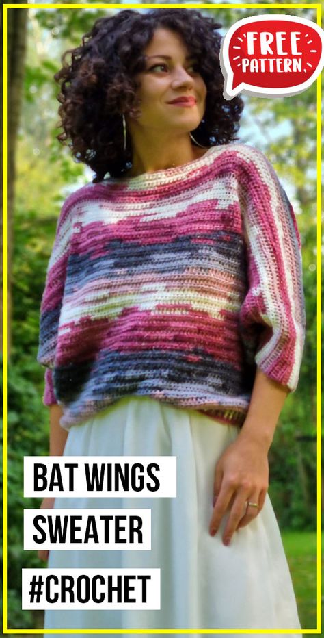 Crochet Vintage Sweater Pattern, Crochet Batwing Sweater Pattern Free, Crochet Bat Wings, Crochet Sleeves Pattern Free, Batwing Crochet, Batwing Sweater Pattern, 2022 Sweaters, Vintage Sweater Pattern, Crochet Batman