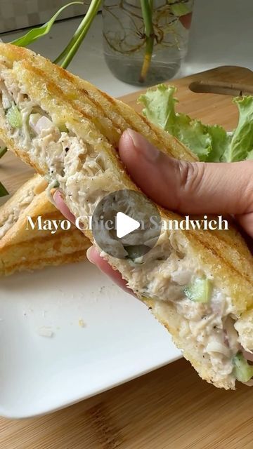 Stir Story on Instagram: "Mayo Chicken Sandwich  Ingredients:  For boiling chicken: - Chicken breast piece (250 gm) - Salt (2 pinches) - Black pepper (2 pinches) - Garlic (1 clove, chopped) - Water (3 cups)  For shredded chicken: - Salt (1/4 tsp) - Black pepper (1/4 tsp) - Mayonnaise (6 tbsp) - Cucumber (1/2, chopped) - Onion (1/2, chopped) - Lemon juice (1 tbsp) - garlic clove (1 chopped)  instructions: - First, boil the chicken with garlic, salt, and pepper.  - Then, shred it and mix it with mayonnaise, chopped cucumber and chopped onion  - Add salt, pepper, garlic and lemon juice  - Spread butter on both sides of the bread, and on the side without butter, add mayo chicken mixture.  - Grill it on a pan until both sides are golden brown  #sandwichs #chickensandwhich #u#instafoodgram #reel Chicken Mayonnaise Sandwich, Mayo Chicken Sandwich, Chicken Sandwich Spread, Boiling Chicken, Chicken Mayo Sandwich, Sandwiches Ideas, Sandwich Recipe Videos, Mayonnaise Chicken, Shredded Chicken Sandwiches