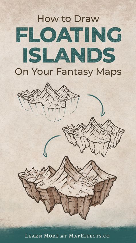 Drawing tutorial for adding floating islands on your fantasy maps for dungeons and dragons and more Fantasy Map Islands, Fantasy Map Floating Islands, Rice Island Map Drawing, Fantasy Island Map Drawing, Making A Fantasy Map With Rice, Rice Map Ideas, Floating Island Map, Island Map Drawing, Fantasy Maps Drawing