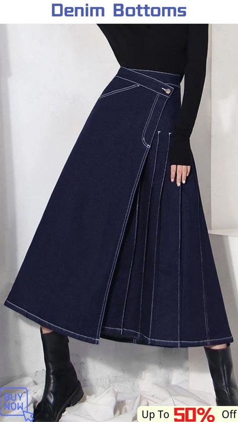 Boho denim blue zippered asymmetrical design Skirt Elegant Skirt Outfits, Pencil Dress Outfit, Design Skirt, Look Office, Jeans Outfit Women, Fashion Silhouette, Girl Fashion Style, Boho Denim, Work Dresses For Women