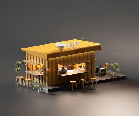 Cafe 3d Design, 3d Shop Design, Mini Cafe Design Interiors, Mini Restaurant Design, Rendering Digital Art, 3d Restaurant, Mini Restaurant, Cafe Architecture, Miniature Restaurant