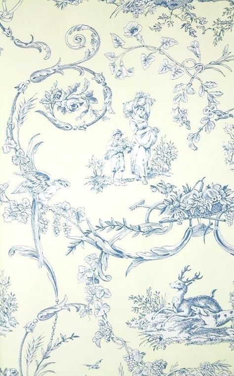 Shabby Chic Toilet, Wallpaper Thibaut, Farm Workers, Toile Wallpaper, Toile Pattern, Floral Toile, Flooring Installation, Blue Toile, Interior Design Advice