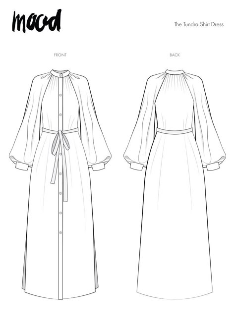 The Tundra Shirt Dress Free Sewing Pattern Shirt Dress Pattern Free Sewing, Mood Dress Pattern, Hijab Sewing Pattern, Mood Fabrics Free Pattern, Shirt Dress Tutorials, Sewing Illustration, Dress Sewing Patterns Free, Clothing Pattern Design, Dress Patterns Diy