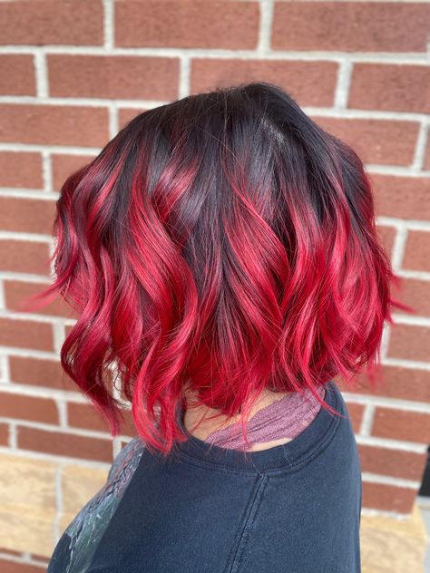 Red hair balayage, aveda vibrants, poppy, clay enlightner Bright Red Hair With Shadow Root, Red Hair With Brown Roots, Aveda Vibrants, Red Hair Balayage, Hair Color Ideas Trendy, Amazing Hair Color, Red Bob Hair, Red Balayage Hair, Vibrant Red Hair