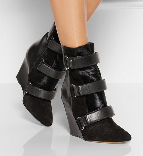 Isabel Marant Scarlet Wedge Bootie <3 Hair Wedge, Isabel Marant Boots, Marant Shoes, Isabel Marant Shoes, Pointy Toe Shoes, High Heel Wedges, Outfit Black, High Heel Boots Ankle, Buckle Boots