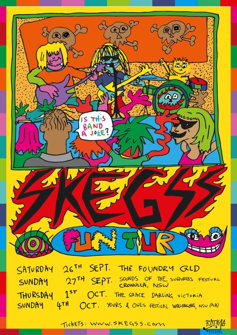 Skegss Band, Beach Goth, Door Poster, Punk Poster, Music Inspiration, Band Poster, Room Artwork, Music Festival Poster, Music Poster Design