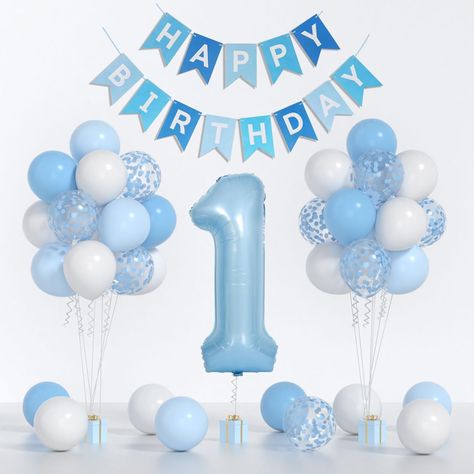 PRICES MAY VARY. 【VALUABLE PACK】32pcs One Balloon for First Birthday Kit include: 40inch blue 1 balloon, blue HAPPY BIRTHDAY banner, 6pcs 12inch pastel blue balloons, 6pcs 12inch light blue balloons, 12pcs 12inch white balloons, 8pcs blue confetti balloons. 【PREMIUM MATERIAL】Blue white balloons set are made of high-quality and Eco-Friendly natural foil and latex balloons, thick and durable.These birthday balloons can be filled with air. 【WIDE APPLICATION】 The 1st birthday decorations for boys is Blue And White Birthday Decorations, 1st Birthday Boy Decorations Ideas, One Year Old Birthday Party Boy Themes, Happy First Birthday Boy, 1st Birthday Balloon Decorations, Birthday Baby Boy 1st, Simple Baby Birthday, Baby Boy Birthday Decoration, 1st Birthday Decorations Boy