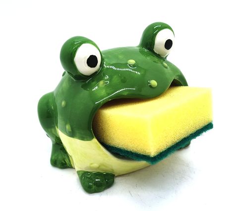 PRICES MAY VARY. 4.7"*3.7"*4.1" frog ceramic sponge holder for kitchen sink Not include the decoration sponge. ceramic made. Frog Bathroom, Ceramic Sponge Holder, Sponge Holder Kitchen, Garbage Bag Holder, Ceramic Pinch Pots, Green Kitchen Decor, Quirky Kitchen, Ceramic Frogs, Small Apartment Decorating