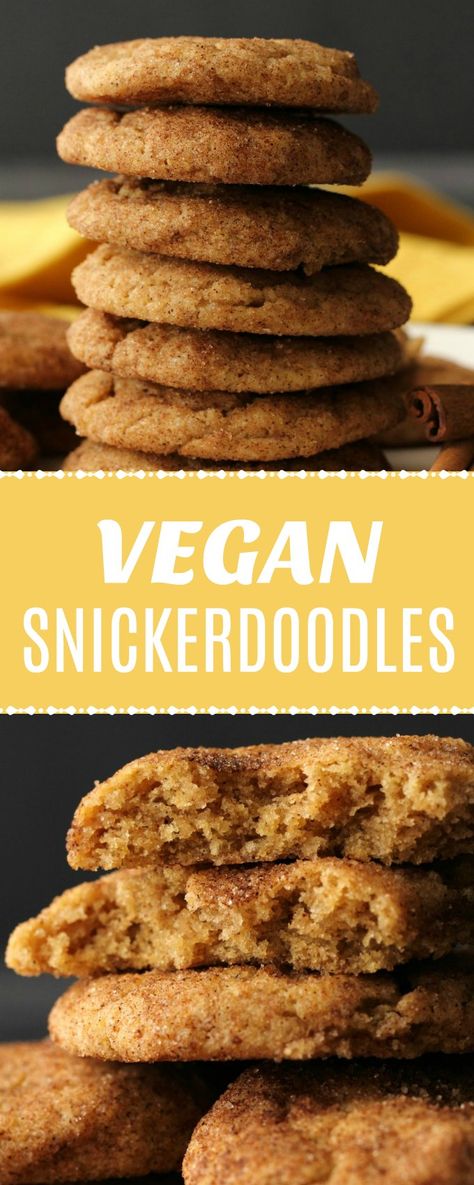 Soft and pillowy vegan snickerdoodles! These puffy and delicious cinnamon-sugary treats are so quick and easy you'll want to whip them up every other day! | lovingitvegan.com Vegan Snickerdoodles, Healthy Vegan Dessert, Cheesecake Vegan, Vegan Baking Recipes, Snickerdoodle Recipe, Plant Based Desserts, Vegan Cookies Recipes, Wfpb Recipes, Recipe Vegetarian