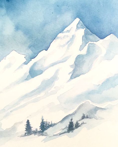 Day 81: 100 Days of 10 Minute Art, Learning to paint a snowy mountain with watercolour washes! Needs work 🤔! More at jwyliedesigns.blogspot.com #dailyart #10minuteart #the100dayproject #watercolor #painting #watercolour #winsorandnewtonwatercolors Snowy Landscape Drawing, Snowy Landscape Watercolor, How To Paint Snowy Mountains, Snowy Mountains Watercolor, Snowy Landscape Art, Watercolour Mountains Landscapes, Snowy Mountain Drawing, Snowy Landscape Painting, Watercolour Landscape Easy