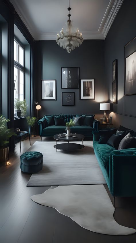 Dark Interior Colors, Monochromatic Interior Design Monochrome, Dark Color Palette Interior Design, Green Monochromatic Room, Moody Scandinavian Interior, Moody Loft, Moody Modern Living Room, Old Money Color Palette, Old Money Interior Design