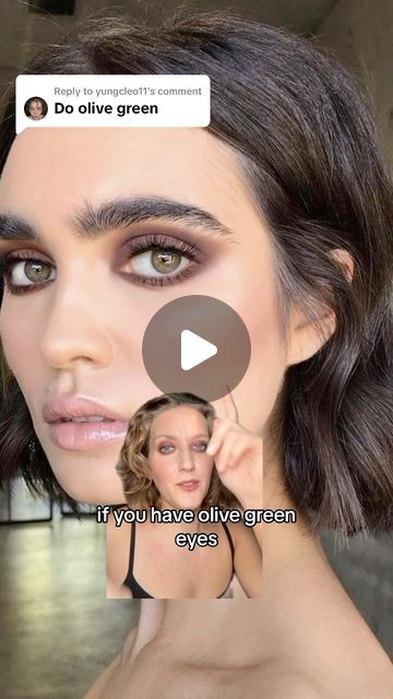 Make Up For Green Eyes Tutorial, Eyeshadow For Round Eyes, Eyeshadow Colors For Green Eyes, Colors For Green Eyes, Olive Green Eyes, Big Round Eyes, Dark Green Eyes, Red Lipstick Matte, Eyeshadow Colors