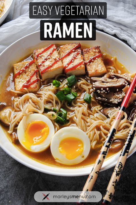 Tofu And Ramen Recipes, Miso Ramen Vegetarian, Vegetarian Ramen Easy, Ramen Recipes Tofu, Tofu Miso Ramen, Spicy Tofu Ramen, Easy Vegetarian Ramen Recipes, Spicy Vegetarian Ramen, Ramen Tofu Recipe