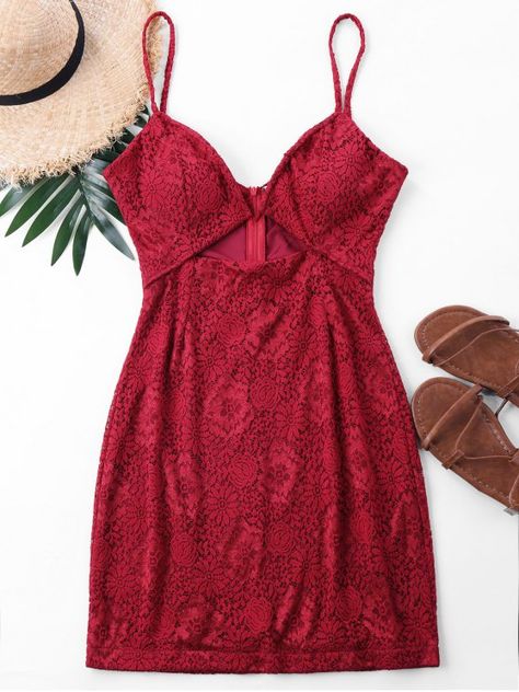 Mini Lace Spaghetti Strap Dress - RED XL Lace Sundress, Vestidos Retro, Cute Casual Dresses, Red Cocktail, Dresses Casual Fall, Lace Slip Dress, Red Lace Dress, Red Dresses, Spaghetti Strap Dress