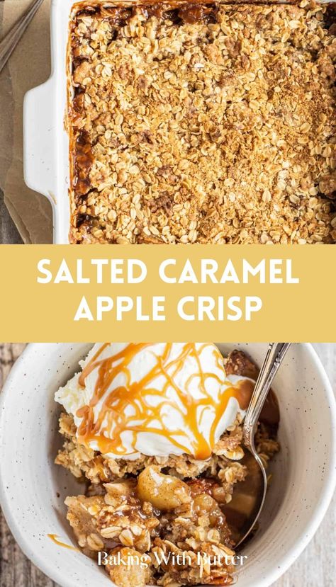 Salted Caramel Apple Crisp Magic, a delightful and easy recipe that brings the warm flavors of autumn to your table. Caramel Apple Crisp Recipe, Fall Desserts Apple, Dessert Cravings, Crisp Topping, Caramel Apple Crisp, Apple Crisp Recipe, Classic Apple Pie, Caramel Recipes Sauce, Caramel Desserts