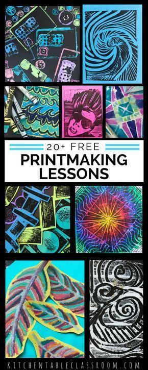 20 + FREE Printmaking Lessons Styrofoam Prints, Printmaking Lessons, Lino Cut Prints, Printmaking Projects, High School Art Lessons, Middle School Art Projects, 6th Grade Art, Art Lessons For Kids, Lino Cut