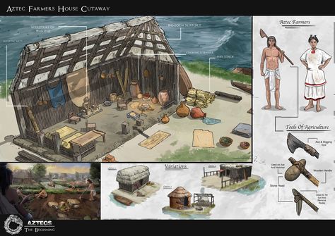 House Concept Art, Farmer House, Aztec Architecture, Aztec City, Aztec House, Aztec Empire, House Concept, Mayan Cities, Aztec Culture