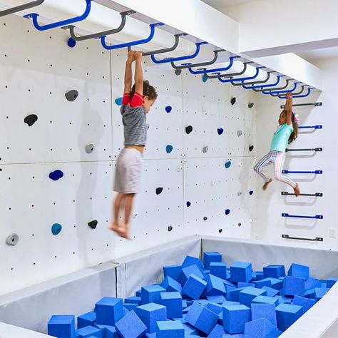 Indoor Monkey Bars, Indoor Playroom, Modern Playroom, Bedroom Basement, Basement Playroom, Kids Gym, Cozy Basement, Sensory Room, Playroom Design