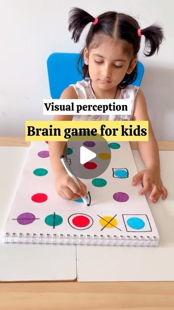 Revathi ~ Samanvi-Maithili [ kids Activities] on Instagram: "#save this fantastic brain boosting activity to try later with your kiddos:)  Recommend for 4+ years   In this fun and educational activity, children will enhance their visual perception skills by matching dots of different colors with their corresponding shapes. This activity helps children improve their color recognition, shape identification, and cognitive matching abilities.  Felt helpful?  then share the video to whom you want to watch this.  For more fun activities follow us @mommys_cleversprouts   LIKE | COMMENT | SHARE   #kidsbraindevelopment #braingames #brainboostingactivities #kidsvisualperception #playandlearn #kidsfunlearnings #homelearning #preschoolactivities #earlylearning #momblogger #parenting #parentingsupport Fine Motor Activity For Kindergarten, Kids Brain Activities, Brain Boosting Activities For Kids, Shapes Preschool Activities, Right Brain Activities, Cognitive Activities For Preschoolers, Shapes Activity For Kids, Color Recognition Activities, Cognitive Activities For Toddlers