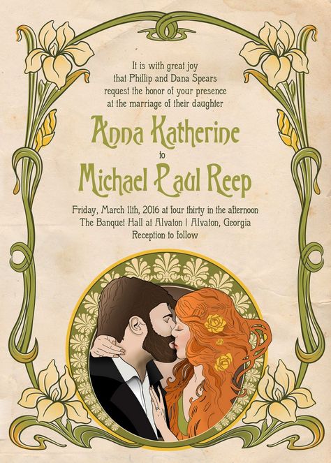 An Art Nouveau wedding as seen on @offbeatbride Wedding Invitations Garden, Art Nouveau Invitation, Art Nouveau Wedding Invitation, Art Nouveau Wedding, Nouveau Wedding, Best Wedding Invitations, Art Nouveau Weddings, Geek Wedding, Garden Wedding Invitations