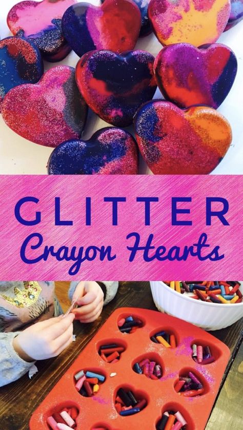 Heart Crayons, Valentines Day Kids, Preschool Valentine Crafts, How To Make Glitter, Crayon Heart, Valentine Craft, Arts And Crafts For Teens, Glitter Rosa, Broken Crayons