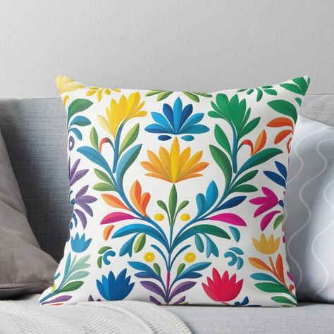 Super soft and durable 100% spun polyester Throw pillow with double-sided print. Cover and filled options. otomi, flowers, mexico, mexican, mexican art, mexican otomi, colorful, folk, pattern, otomi bird, flower, otomi art, huichol, mexican design, culture, cute, mexican style, crafts, folklore, jalisco, huichol art, artsy, color, mexican pattern, colored, birds, textile, colorful art, trendy, animals Mexican Textiles Pattern, Flowers Mexico, Otomi Art, Mexican Otomi, Otomi Embroidery, Folk Pattern, Mexican Pattern, Mexican Textiles, Mexican Embroidery