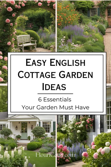 18 Easy English Cottage Garden Ideas Anyone can Grow - FlouriCotta Old English Garden Ideas, Simple Cottage Garden, English Cottage Porch, Cottage Landscaping Front Yard, Small English Garden Ideas, English Garden Front Yard, Cottage Landscape Ideas, Cottage Garden Design Layout, English Garden Landscaping