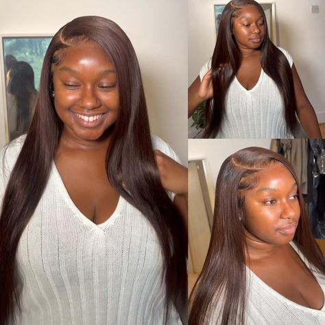 PRICES MAY VARY. 13x6 HD Transparent Lace Front Wig. Enough Part for Different Hairstyles. HD Transparent Lace and Natural Hairline, Can be Melt Perfectly Chocolate Brown Colored Hair. Tired of Black Color Hair? Try our New #4 Brown Colored Human Hair Lace Front Wig to Get a New Feeling 180% Density Thick Hair. Full, Soft High Grade Human Hair and Small Knots Giving you the Most Natural Look Little to no Shedding and True to Length. 100% Human Hair can be Dyed to Other Hair Colors if you Want Ca Chocolate Brown Sew In, Wigs On Dark Skin Women, Chocolate Brown Wig, Brown Lace Front Wig, Dark Brown Wig, Straight Human Hair Wigs, Chocolate Brown Hair Color, Lace Fronts, Hair Color Chocolate