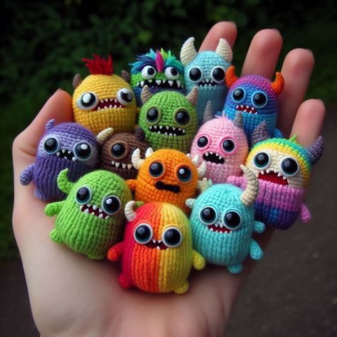 amigurumi rainbow of monsters just for inspiration its AI Crochet Toothless, Amigurumi Rainbow, Worry Worm, Crochet Monster, Crochet Queen, C2c Blanket, Monster Games, Crochet Monsters, Crochet Idea